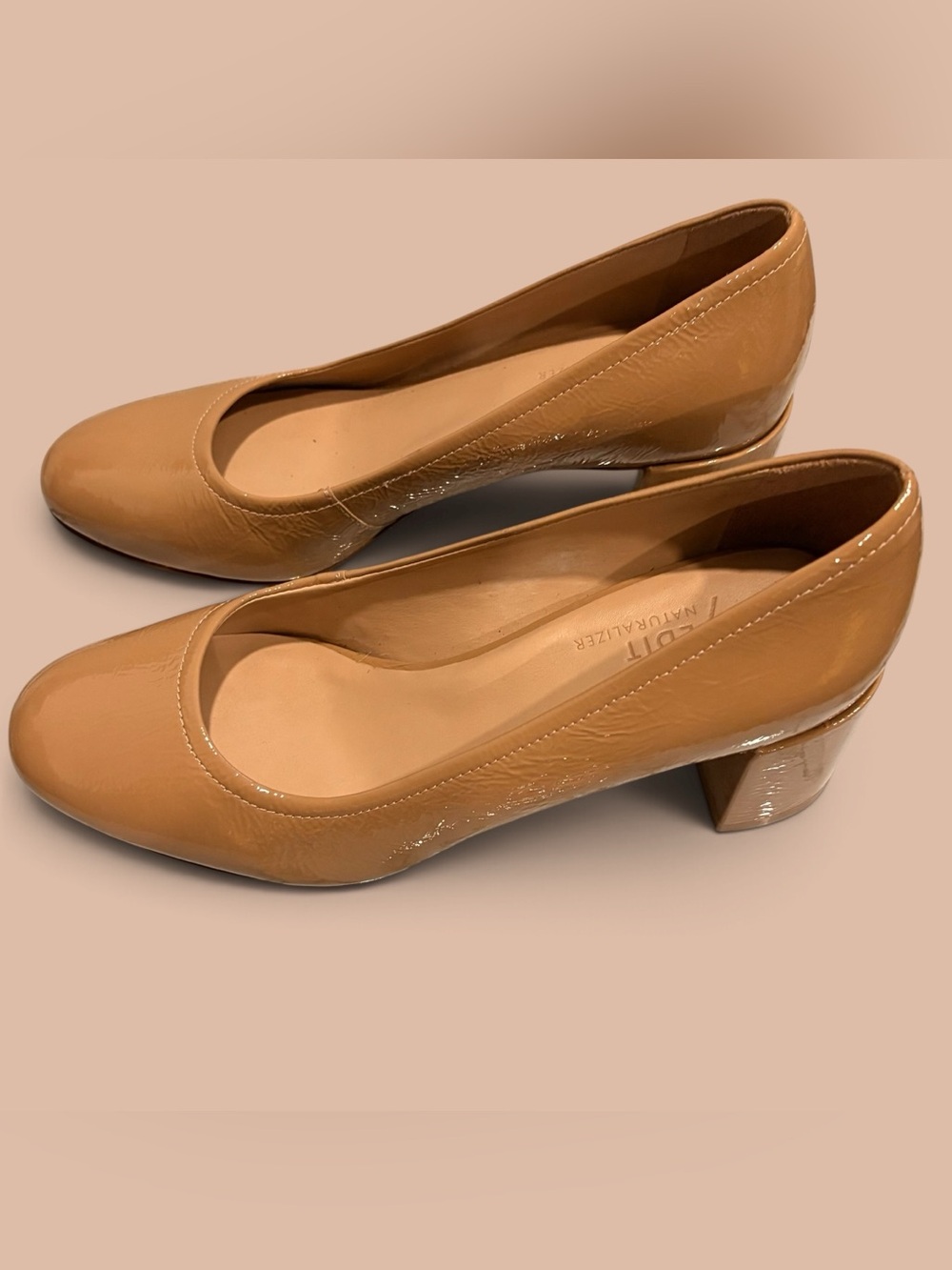 Naturalizer 27 EDIT Camel Tan Leather Low Block Heel Pumps